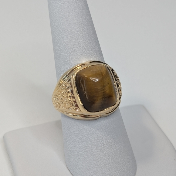 Tiger's Eye 18k Heavy Gold Plated Vintage Ring 8.5 - Picture 2 of 9